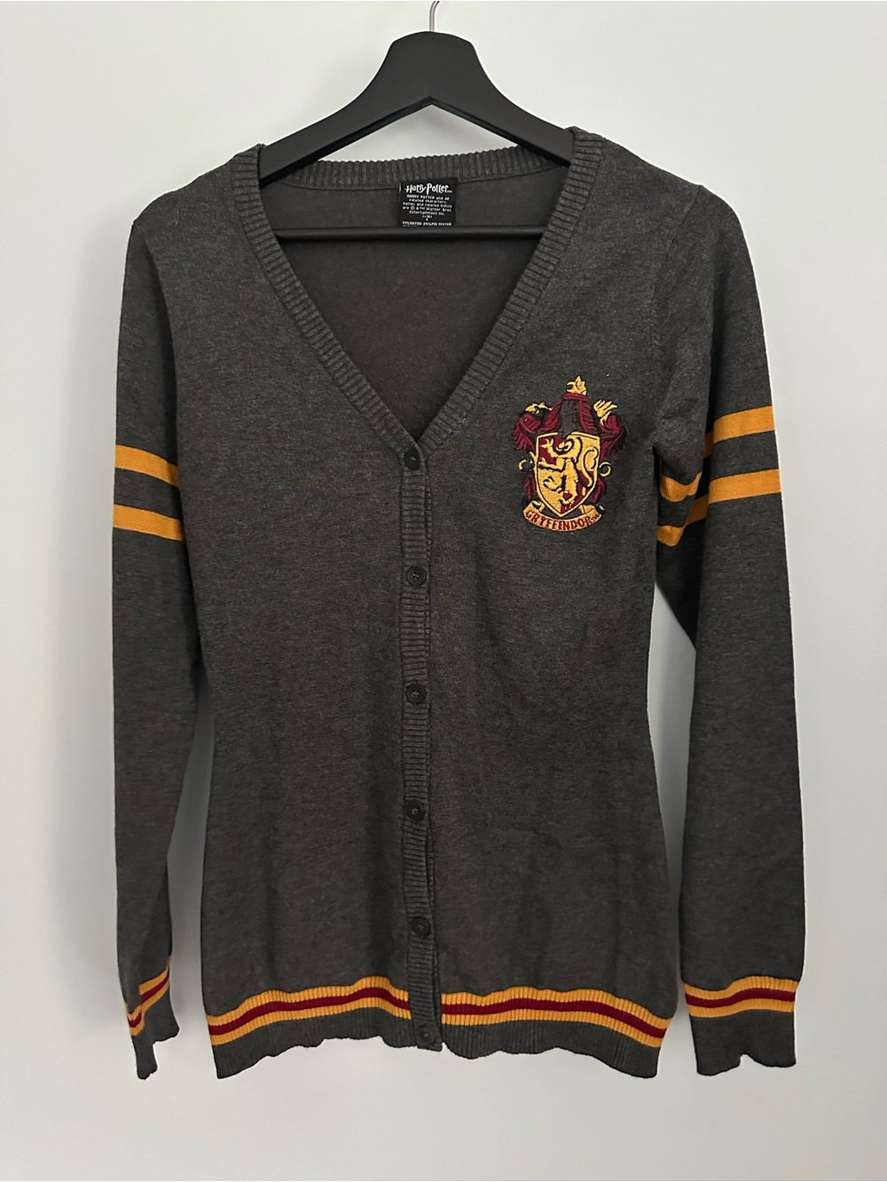 Warner Bros. Gryffindor Crest Dark Gray Cardigan with Gold Stripes